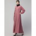 Front open Contrast embroidery abaya- Mauve Pink